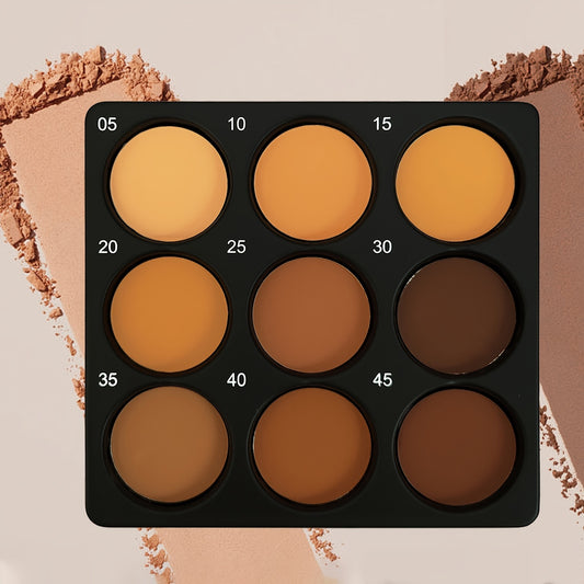 "Palette de contouring en poudre foncée de 9 nuances, maquillage naturel mat et imperméable."